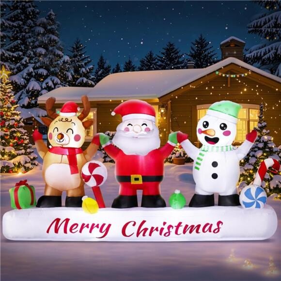 8FT Long Merry Christmas Inflatable Santa Claus Reindeer Snowman Blow up
